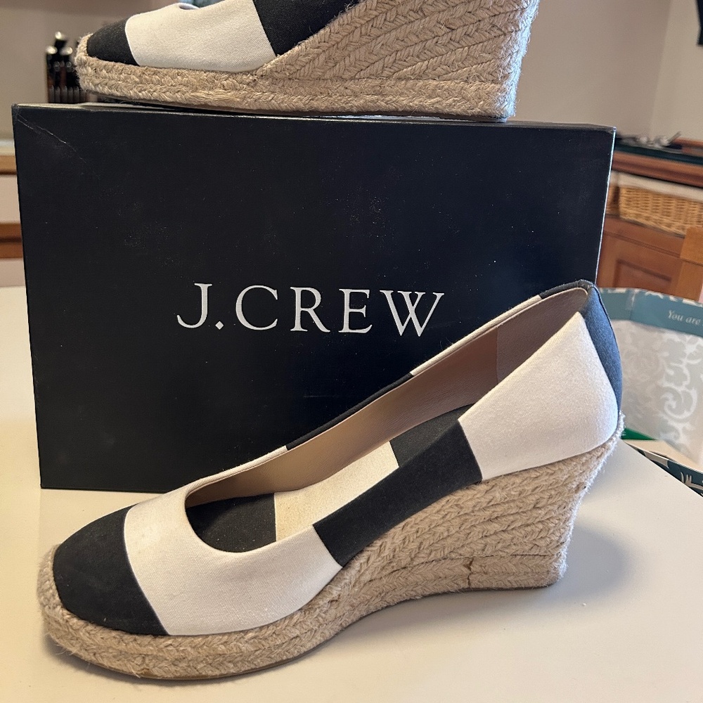 J.Crew black x ivory striped Seville Espadrilles